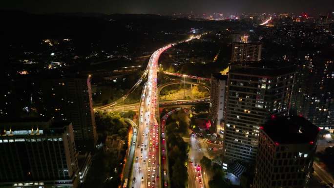 杭州钱塘江复兴立交桥夜晚夜景航拍复兴大桥