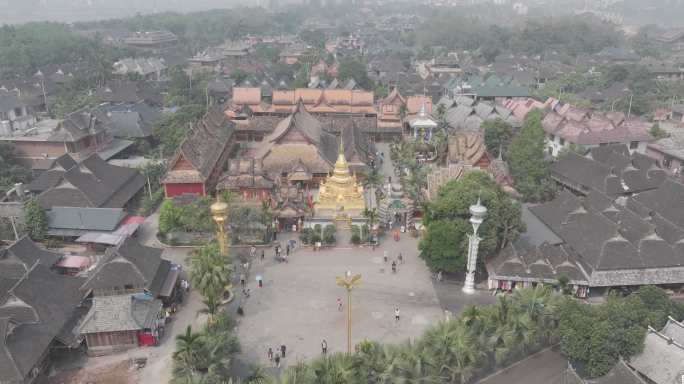 4K-Log-航拍西双版纳勐罕春满大佛寺