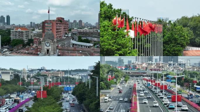 广州国庆市区多地红旗4K航拍