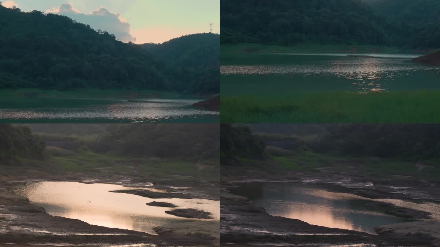 粉色夕阳 安静湖面 山涧 流水 空镜4K
