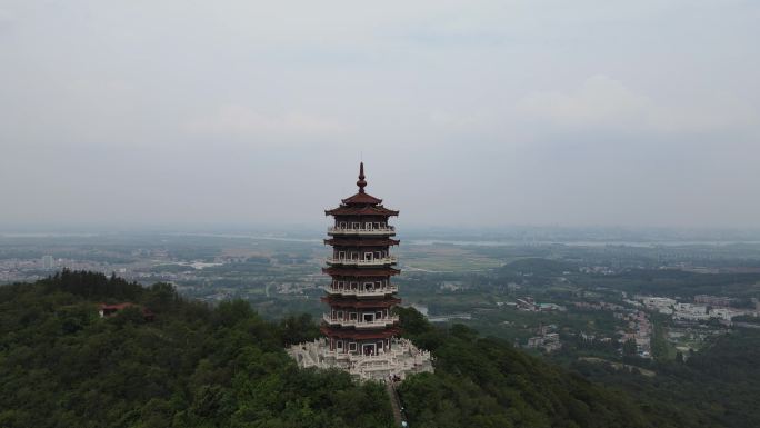 航拍湖北襄阳旅游5A级古隆中景区腾龙阁