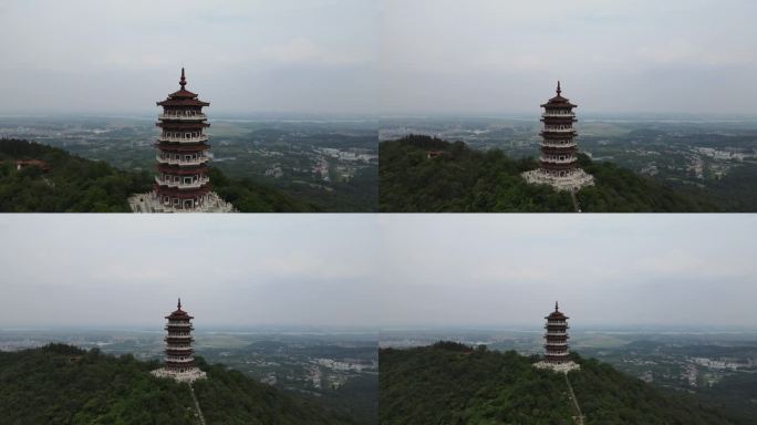 航拍湖北襄阳旅游5A级古隆中景区腾龙阁