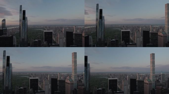纽约日落时洛克菲勒中心的摩天大楼
