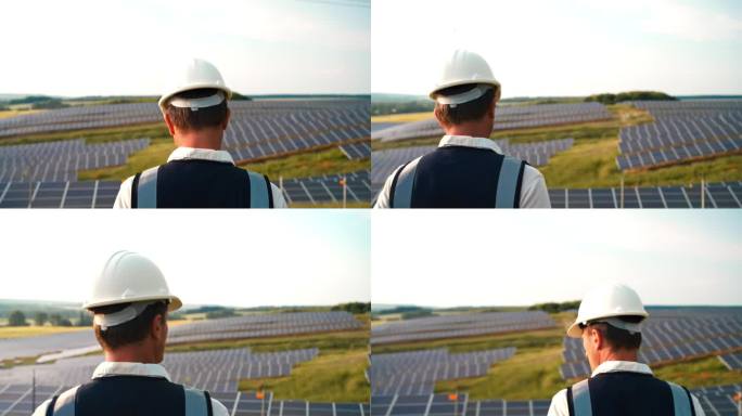 警惕监督:工程师检查太阳能发电厂，确保卓越运行