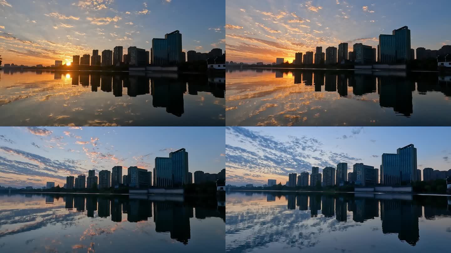 黄山城市夕阳晚霞延时摄影新安江风光