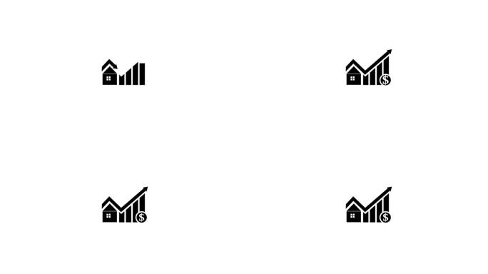 房屋投资增长图标动画。房地产。白色背景上的属性值图标。