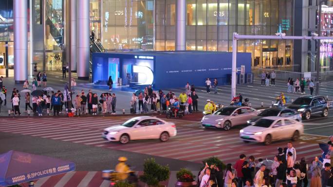 长沙黄兴广场五一广场夜晚夜景车流人流游客