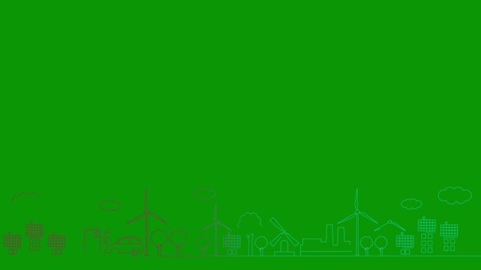 绿色能源城市的动画线性粉蓝色图标。绘制线条符号。可持续发展、环保、可再生能源、绿色科技的理念。插图孤