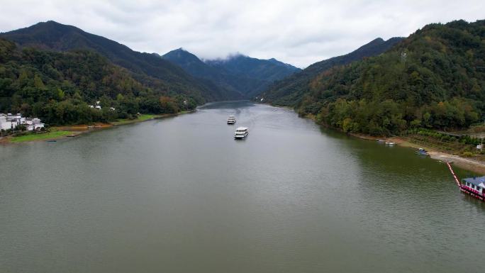 游船新安江山水画廊自然风光古村落航拍