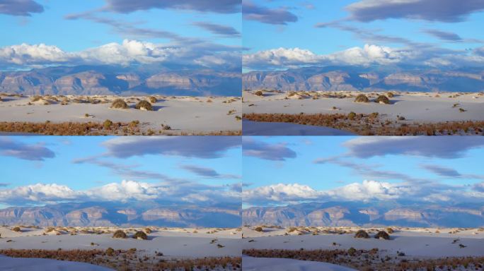 白色石膏沙上的云朵。美国新墨西哥州的白沙国家纪念碑