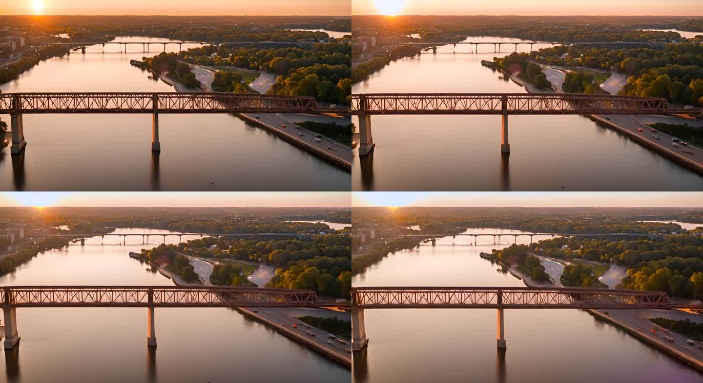 航拍密西西比河上的桥梁