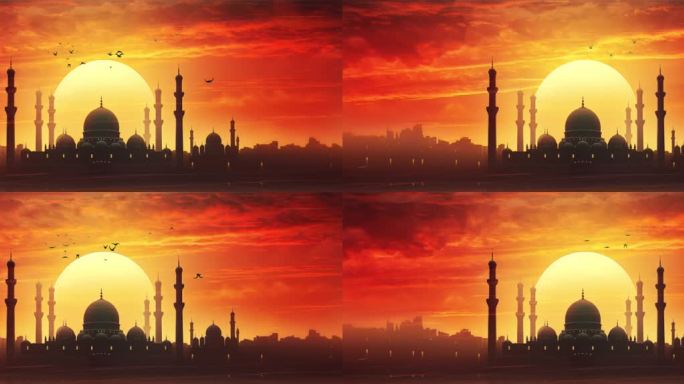 清真寺唯美夕阳童话背景