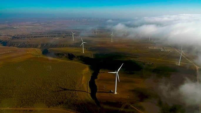 风力发电绿色能源风电环保电力云海航拍