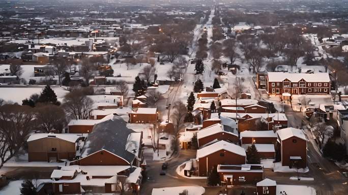 一排房子沿着美国安静的街道白色的冬天