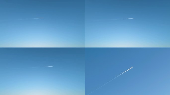 一架飞机在蓝天上航行留下漂亮的尾迹云
