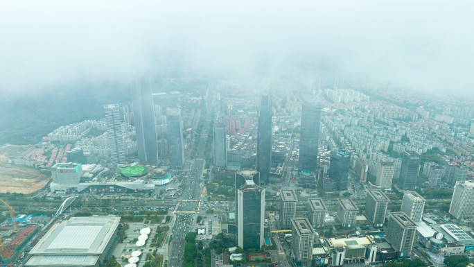 50-国贸延时-航拍国贸雨雾天气