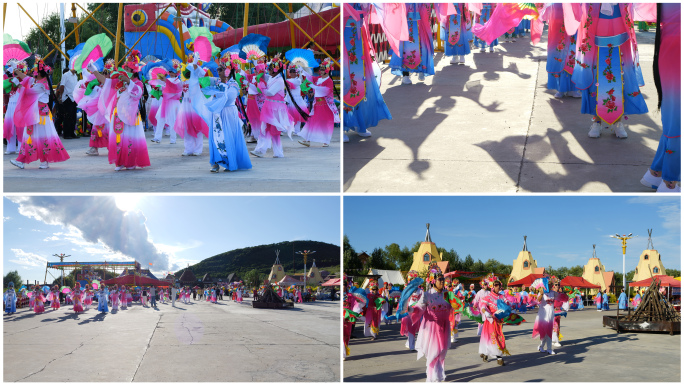 东北地区扭秧歌队热闹喜庆传统节日民俗活动