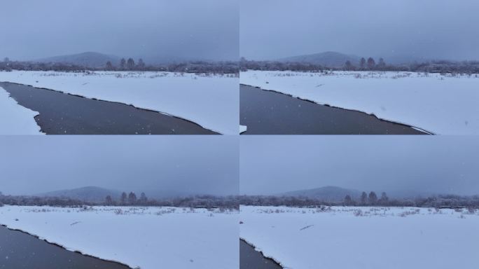 4K航拍不冻河下大雪视频24328(1)