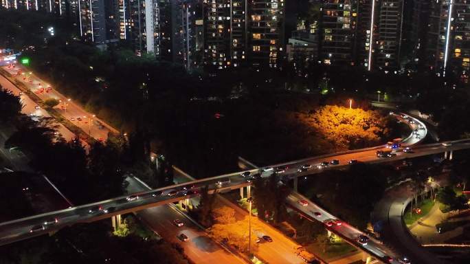 航拍深圳滨海大道夜景