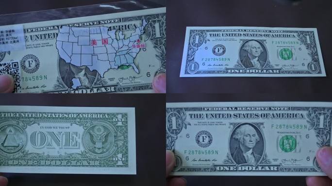 华盛顿-美国-钞票钱币展示-微距特写