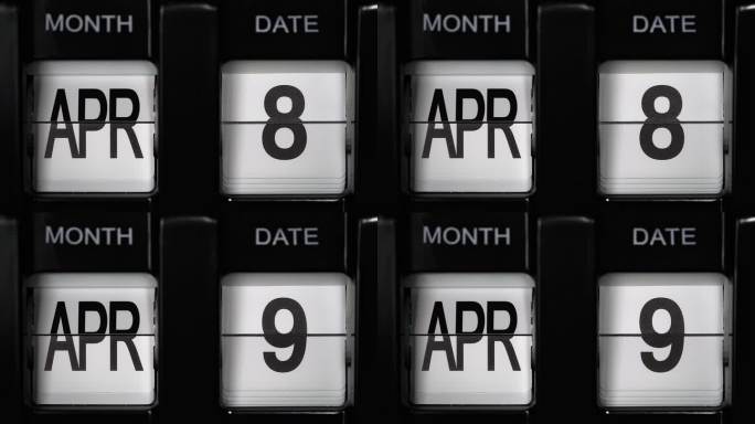 日期从4月8日改为4月9日的复古翻转日历。关闭了。