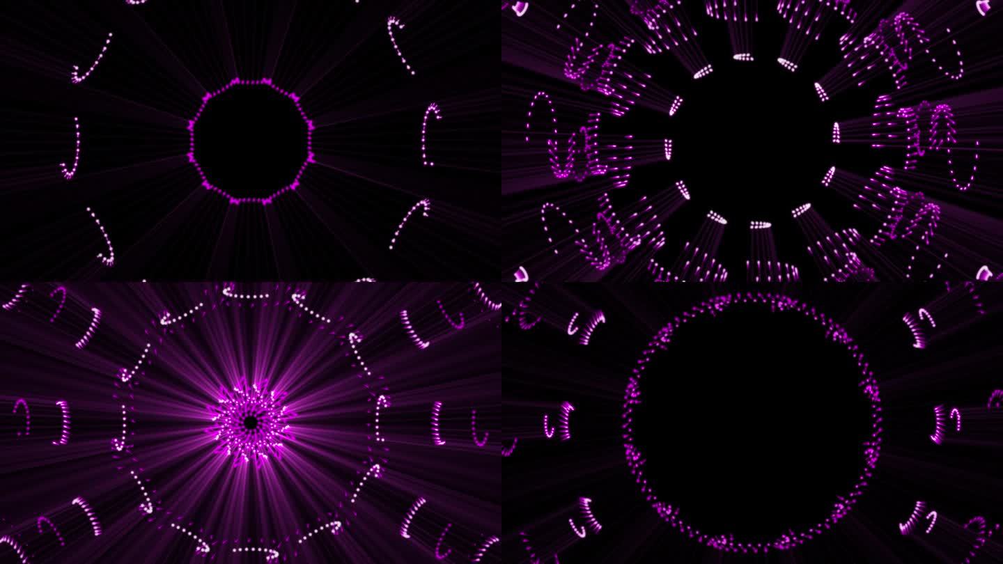 以彩色圆形径向隧道线为特色，能量发光波粒子爆炸，抽象移动