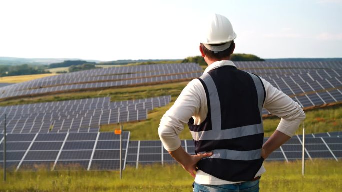 SLO MO开拓进步:经验丰富的工程师在广阔的农村太阳能发电厂中从事智能手机技术