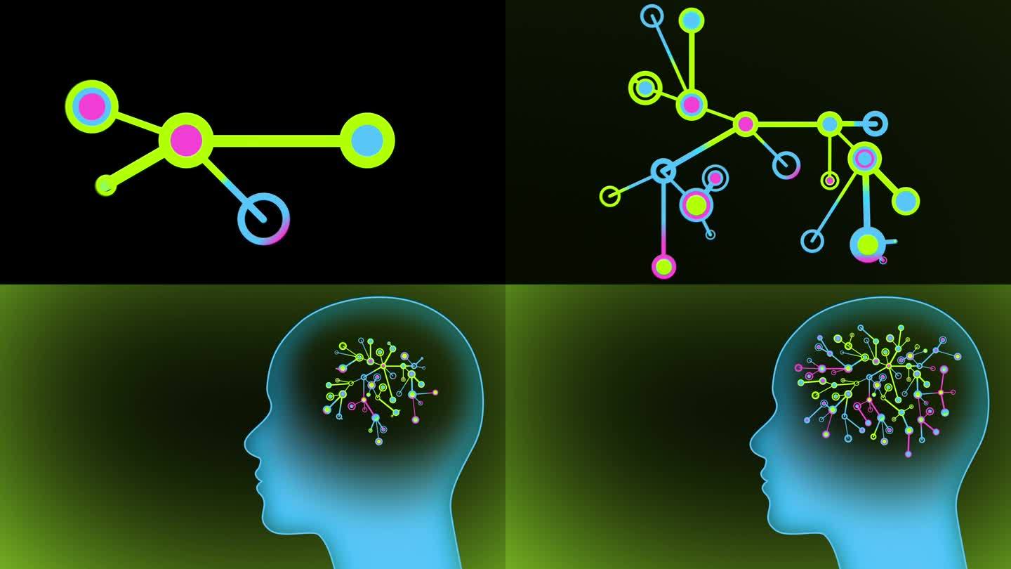 大脑网络。用复制空间在人的头部连接线和点。
