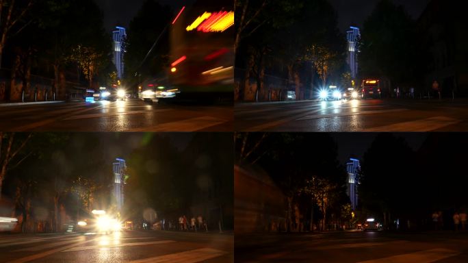 城市夜晚交通道路灯光车流