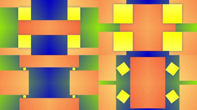 块线性矩形方形无缝动画运动背景几何镜像叠加颜色橙蓝黄