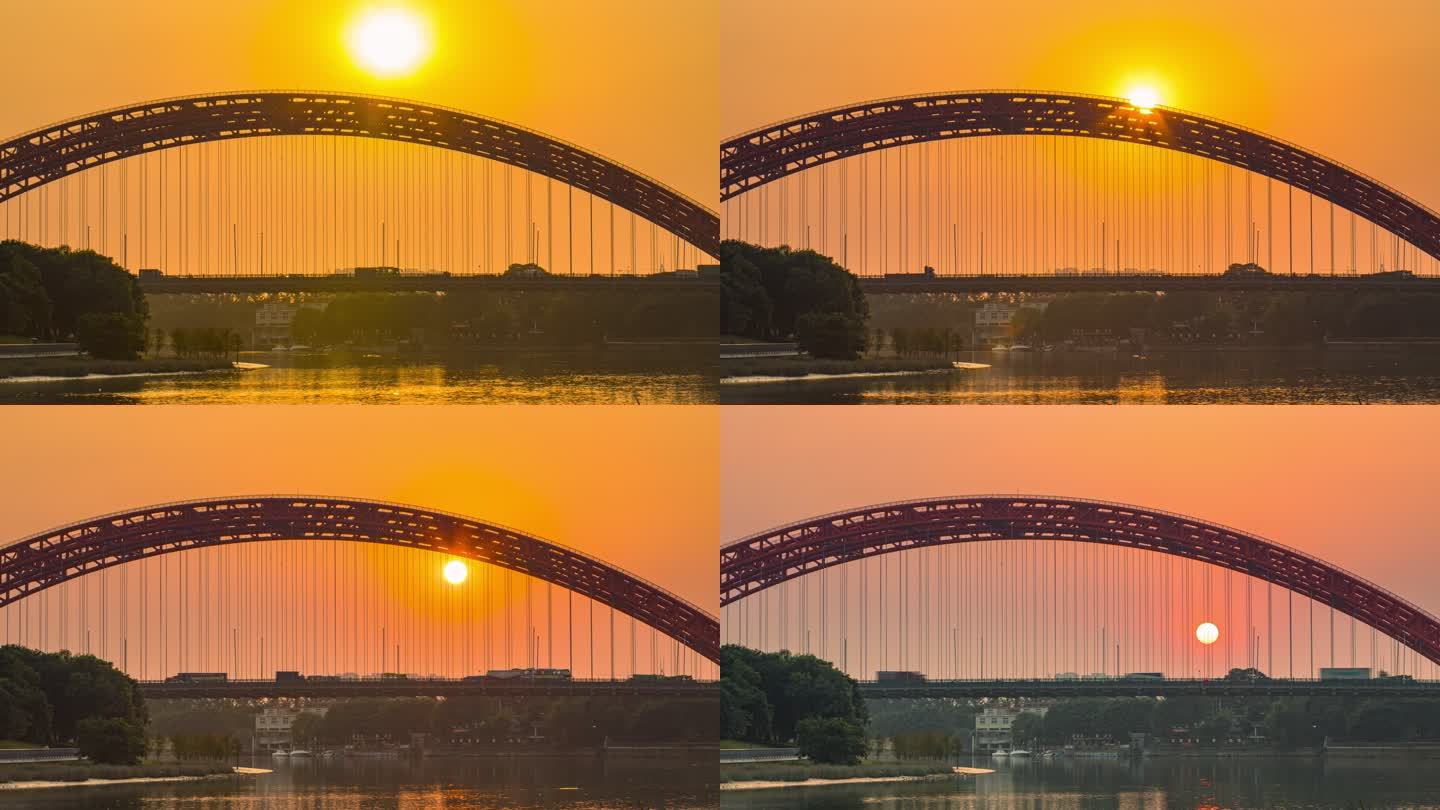 202-道路交通延时-大桥桥拱日出日落