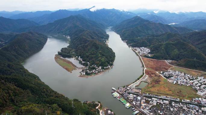 新安江山水画廊自然风光徽文化古村落航拍