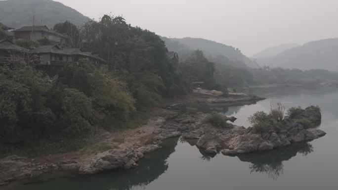 4K-Log-航拍西双版纳澜沧江傣族村寨