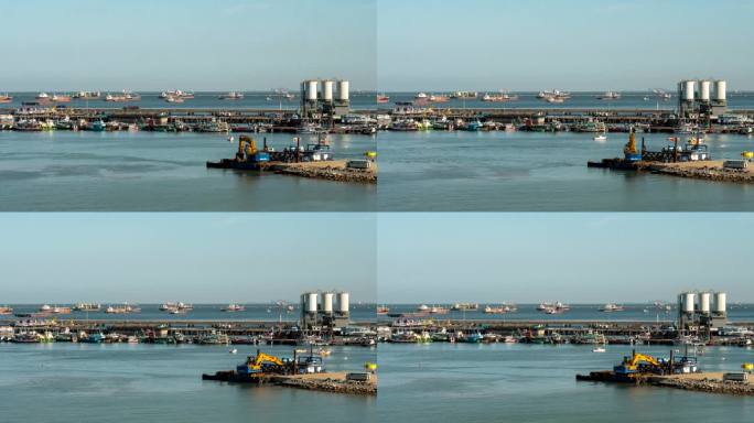 延时物流航运码头船工程吊车库在物流出口终端控制。仓库货运集装箱堆场装卸码头边港口。多重曝光运动延时