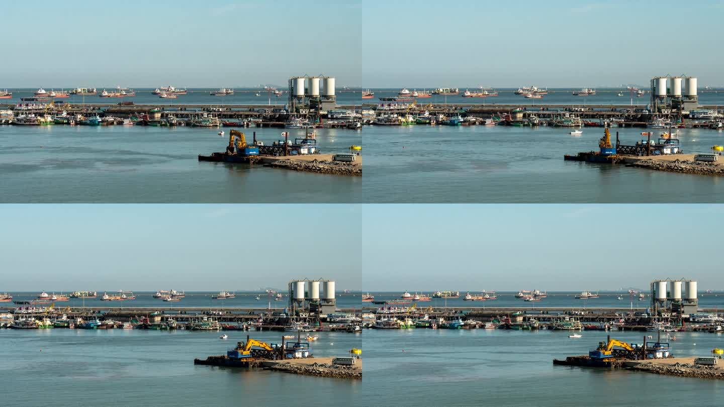 延时物流航运码头船工程吊车库在物流出口终端控制。仓库货运集装箱堆场装卸码头边港口。多重曝光运动延时