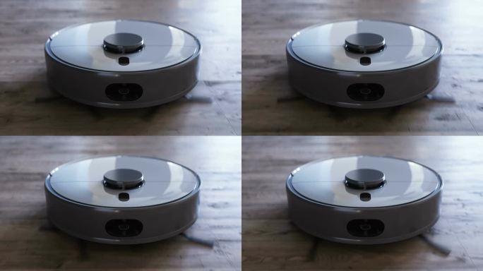 吸尘器机器人可自动清洁家用、地板。逼真的4k动画。