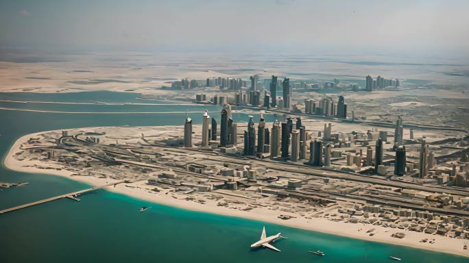 从空中俯瞰的人工岛卡塔尔珍珠岛