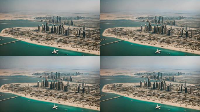 从空中俯瞰的人工岛卡塔尔珍珠岛