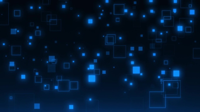 数字方块在蓝色背景上升起。数字技术，大数据，高速连接可视化。无缝循环
