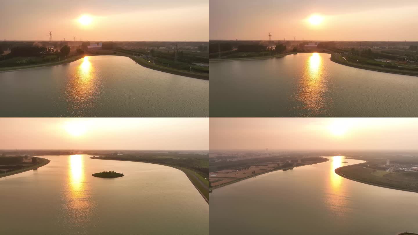安徽亳州水库夕阳4k航拍视频