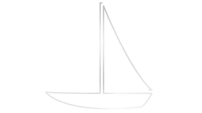 绘制动画银色游艇。帆船的线形符号。旅游，游船，娱乐，航行，帆船赛的概念。毛圈的视频。线矢量插图孤立的