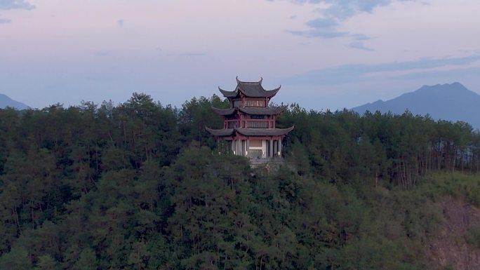 黄山城市夕阳晚霞徽派建筑新安江风光航拍