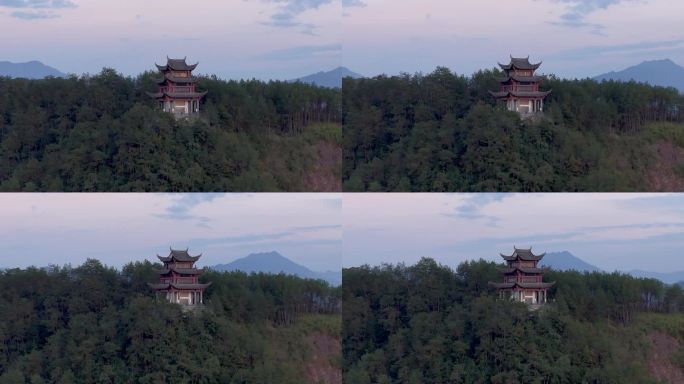 黄山城市夕阳晚霞徽派建筑新安江风光航拍