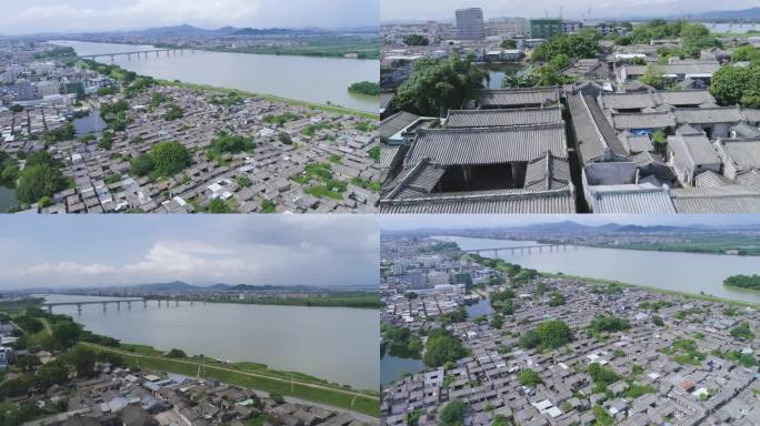 潮州 城市 瓦片房 江景实拍 航拍 4K