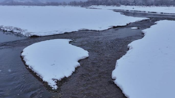 慢动作航拍不冻河下雪视频  (13)