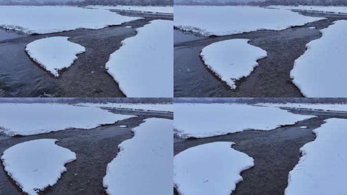 慢动作航拍不冻河下雪视频  (13)