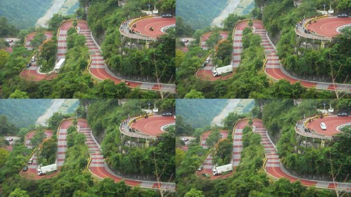 湖南湘西旅游德夯苗寨蜿蜒曲折山路景观