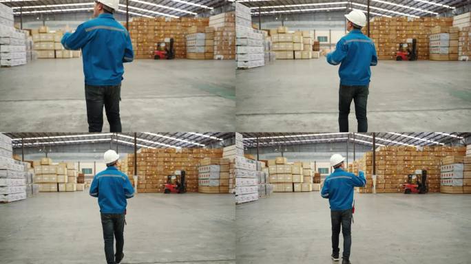 工人或检验员正在检查托盘木工厂货物的质量和数量。