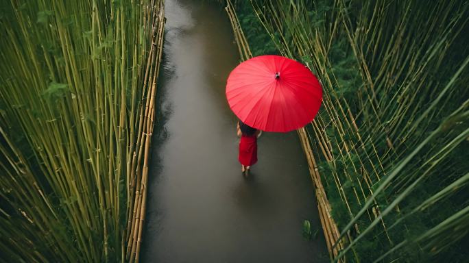 竹林 女人 红伞