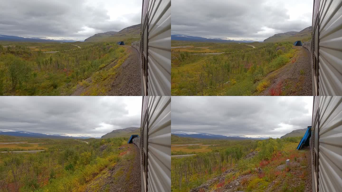 火车上的摄像头显示了窗外火车的运动。进入隧道的火车